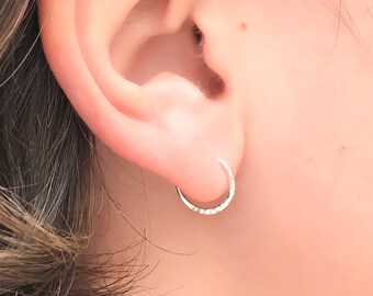 Tiny Silver Hoop Earrings, Sterling Silver Hammered Hoops, Silver Hoop Earrings, Small Hoop Earrings, Cartilage Earrings