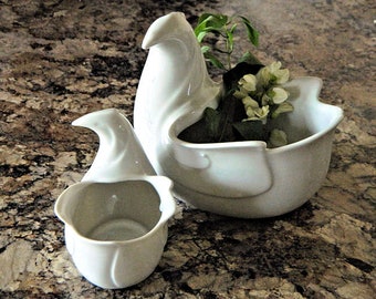 A Pair of Dansk White Porcelain Bird Bowls Planters