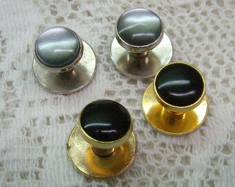 Sale....Vintage Lot TUXEDO STUDS....Set of 4 Studs...Two Black Onyx....Two Gray Mother Of Pearl....Mens Accessories