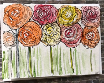 Watercolor Flower Card, Hand Painted Flower Card, Original Watercolor Card