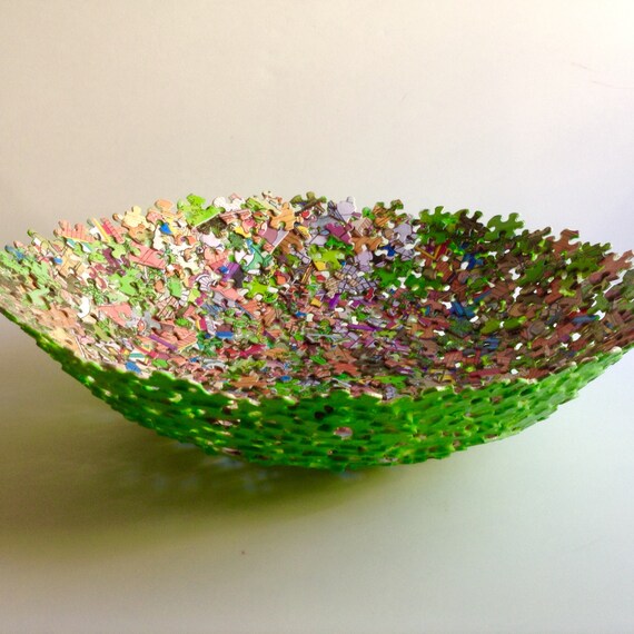 Large Multi Colored Jigsaw Puzzle Bowl