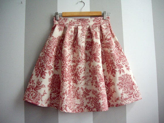 Toile de Jouy skirt // Red Toile Skirt // Red and Cream High