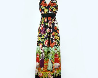 Mexican Print Maxi Dress / Frida Day of the Dead Long Dress