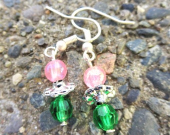 Pink/Green Stacked Bead Earrings