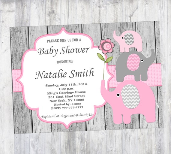 Baby Shower Invitation Elephant Baby Shower Invitation Girl