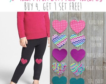 Pack of 10! Girls Knee Patches// Heart Patches // Iron on Knee Patches // DIY Knee Patch Legging // Iron on Patch Set // Knee Patch Leggings