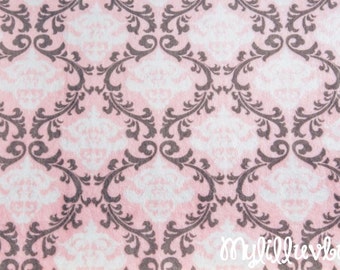 Minky fabric by the yard- Romance Cuddle Vine Damask blush pink and charcoal - damsk cuddle one yard