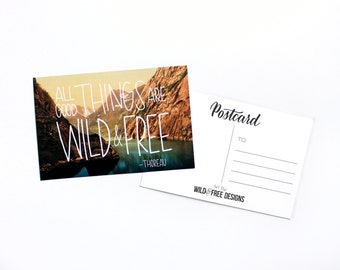 4x6 Postcard Wild and Free Vintage Print Moms, Dads and Grads Hand Lettering Landscape Travel Mountains Wanderlust Postcard set