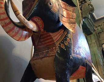 Antique, Aluminum, Hand-Painted Elephant