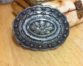 Boho chic flower belt buckle, steel look brass 90s belt buckle, decorative belt buckle, oval belt buckle, silver flower belt buckle