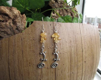 Earrings with citrine stones and lizard