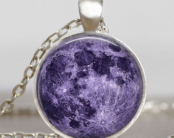 Purple lavender moon necklace, lavender full moon jewelry, moon pendant, lunar pendant, moon jewelry , space pendant