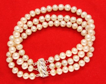 Beautiful 3-Strand White Freshwater Pearl Bracelet