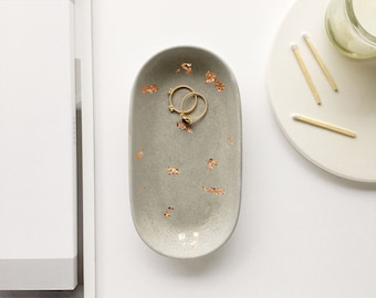 Concrete and copper oval dish, jewellery dish, ring dish, trinket dish, birthday gift, gifts for her