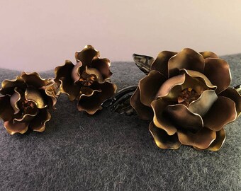 Vintage Set Brooch and Earrings, Floral Earrings, Floral Brooch,