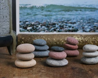 Tiny Stone Cairn - Meditation Altar - Small Flat Pebbles - Zen Balance Stones - Fairy Garden - Stocking Stuffer - Gift Wrapping