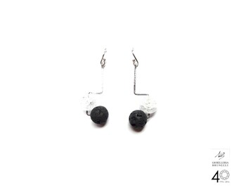 Silver Earrings in 925 Sterling Silver, rock Crystal and Molten Rock