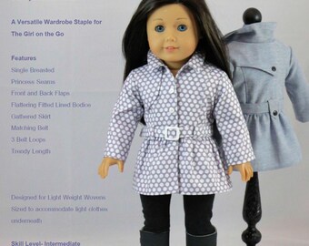 18 inch Doll Clothes Pattern, Stormy Weather Trench PDF Pattern for 18 inch Dolls such as American Girl®