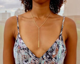 Long Lariat Necklace / Gold Lariat Necklace / Long Necklace / Gold Necklace / Gold Y Necklace / Lariat Necklace / Long Bar Drop Necklace
