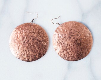 Round Textured Copper Earrings