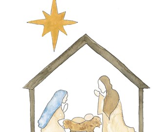 Watercolor Christmas Nativity Scene digital download