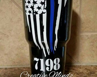 Thin blue line, Thin Red line custom tumbler, Police, Firefighter