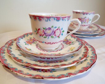 Vintage Royal Albert Crown China Rose Marie Teacup Trio and Cake Plate. Pretty Purple and Pink Roses, Perfect For An Afternoon Tea Party
