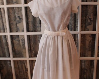1950's White Lace Trimmed Dress With Matching Belt