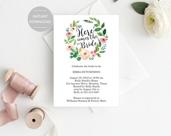Bridal Shower Invitation, Printable Bridal Shower Invitation, Floral Bridal Shower Invitation, Bridal Shower Invitation Template