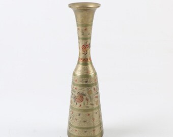 Vintage Brass Enameled Vase