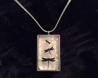 Dragonfly fused glass pendant necklace