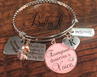 Speech THERAPIST, Occupational Therapist, Everyone deserves a voice, speech language pathologist, thanks for helping me grow, CHARM bracelet