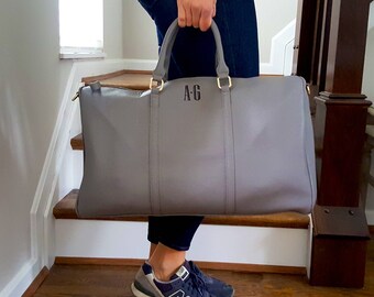 Monogram Vegan Leather Overnight Duffel | Monogrammed Leather Weekender | Gift for Her | Gift for Him | Monogram Duffle