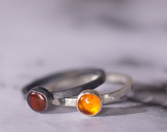 Amber Silver Satellite Ring