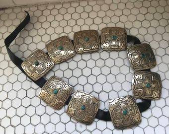 Vintage Silver & Turquoise Southwestern Conch Belt