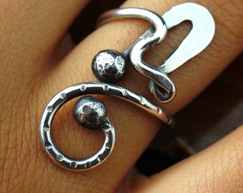 Oxidized Ring Sterling Silver Adjustable Rustic Twisted Wire Size 5 to 11