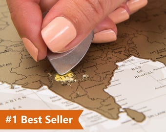 Push Pin Travel Map – Scratchable Off World Map Wall Poster with Push Pins 34.6” x 23.6”