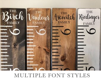 Family Growth Chart Ruler, Rustic, Personalized, (Kids Growth Chart, Wood Ruler Chart, Growth Chart, White Ruler, Stained Ruler