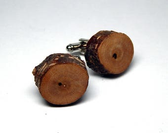 Rustic Cherry Twig Wooden Cuff Links by Tanja Sova