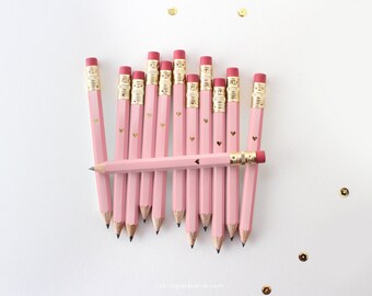 Pink and Gold Foil Heart Mini Pencils // Bridal or Baby Shower Game Pencils, Mini Pencils, Golf Pencils, Wedding Pencils, Shower Favor