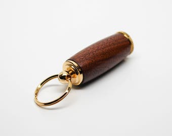 Deluxe Pill Holder Key Chain - Oregon Myrtlewood with 10kt Gold Accents (Gift Ready)