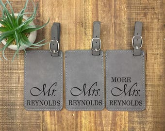 Personalized Mr & Mrs Luggage Tags - Set of 3 - Luggage Tags - Wedding Gift - Travel Tags - His and Hers Luggage Tags - Mr Mrs and More Mrs