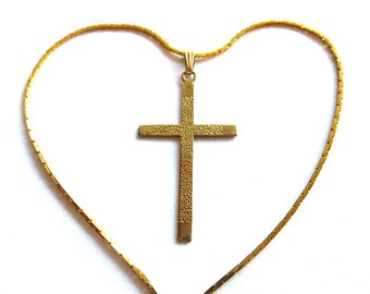 GOLD FILLED Textured Cross, Vintage Gold Cross, Gold Cross Necklace, Anniversary Gift, 1970s Collectible