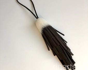 Tassel bag charm BOHO in black Italian leather. Asymmetrical tassel bag charm. Tassel purse charm. Christmas gift women