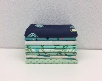 Cotton + Steel Fat Quarter Set in Mint/Navy - 8 Fat Quarters