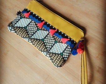 Clutch single boho yellow, blue, green, orange