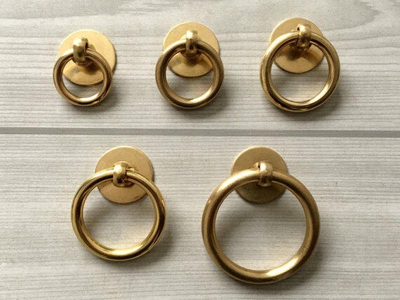 Brass Drop Ring Pull Cabinet Door Knob Dresser Pulls Brass