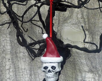 Skull Christmas Ornament - Gothic Ornament - Dark Holiday Decor - Skull Clay Ornament - Creepy Christmas Ornament