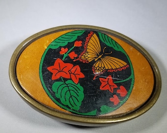 Vintage-BTS- Butterfly-Solid Brass-leather-Inlay-Belt Buckle - Retro-Accessories