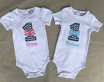 Boy/Girl Twins First Birthday Bodysuits